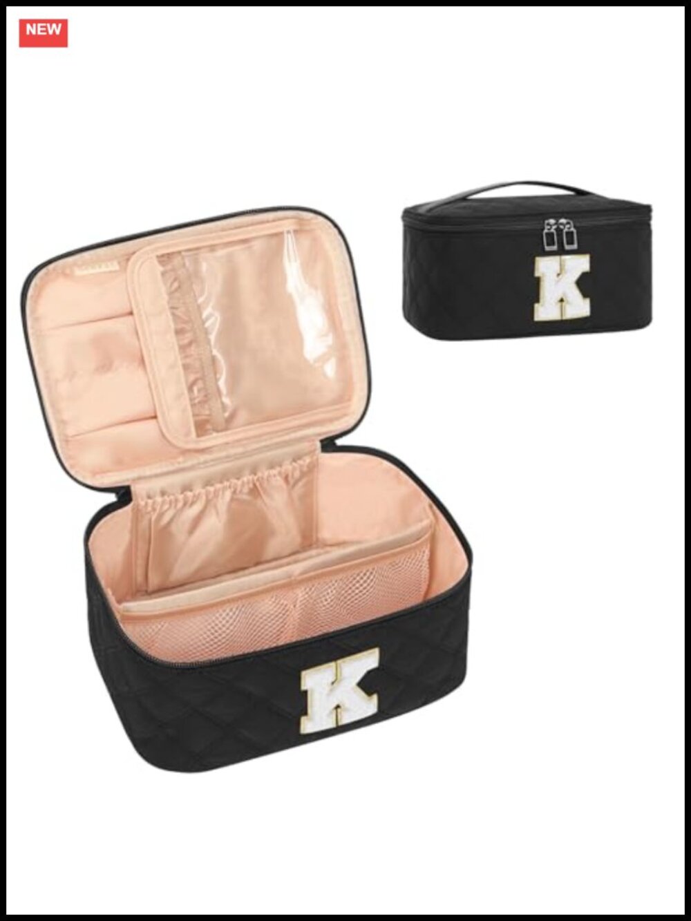Makeup Bag for Women, Travel Cosmetic Case Organizer with Initial, Nylon,